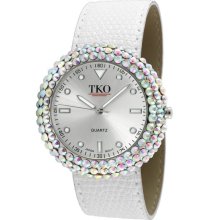 TKO ORLOGI White Crocodile Leather Slap Crystal Watch - White Gold - White