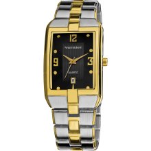 Vernier Men's Calendar Quartz Display Black Guilloche Dial Bracelet Watch (Black)