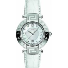 Versace Reve Unisex Quartz Watch With Mother Of Pearl Dial Analogue Display And White Leather Strap 68Q99sd498 S001