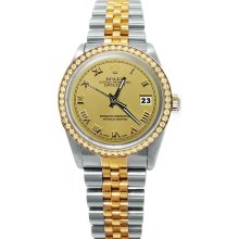 Very fine Rolex datejust roman dial diamond bezel watch datejust two tone