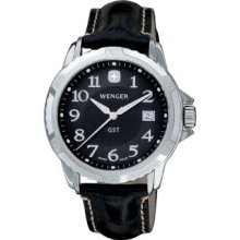 Wenger Men's Swiss GST Black Leather Strap Watch