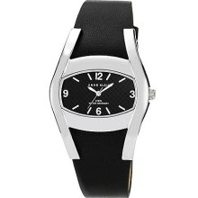 Women's Black & Silver Leather Quartz Watch