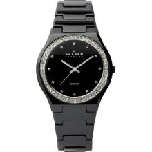 Women's Black Ceramic Quartz Crystal Bezel