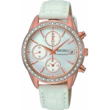 Women's Chronograph Rose Gold Tone Stainless Steel Case Leather Bracel