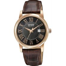 Women's Eco-Drive Rose Gold Stainless Steel Case Leather Bracelet Blac