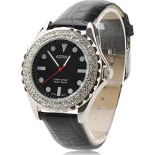 Women's Fashionable PU Analog Quartz Wrist Watch gz0001009 (Black)