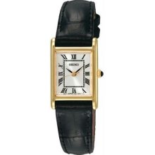 Women's Gold Tone Dress White Square Dial Strap