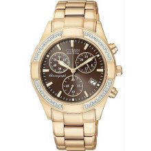 Women's Gold Tone Eco-Drive Regent Chronograph Brown Dial with Diamond