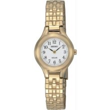 Women's Gold Tone Stainless Steel Solar Quartz White Dial Expansion Br