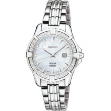 Women's Solar Stainless Steel Case and Bracelet Mother of Pearl Dial D