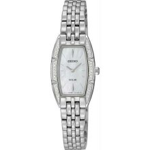 Women's Stainless Steel Case Solar Quartz Mother of Pearl Dial Swarovs