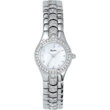 Women's Stainless Steel Dress Mother Of Pearl Dial Crystals