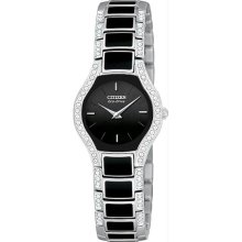 Women's Stainless Steel Eco-Drive Dress Black Dial with Swarovski Crys