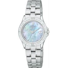 Women's Stainless Steel Elektra Eco-Drive Diamonds Black Mother of Pea