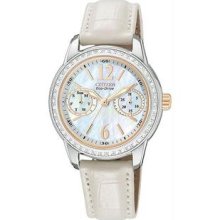 Women's Two Tone Eco-Drive Silhouette Crystal Mother Of Pearl Day