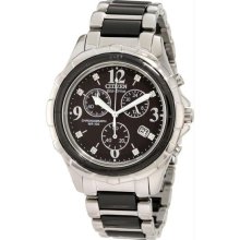 Women's Two Tone Stainless Steel Eco-Drive Chronograph Black Dial Date