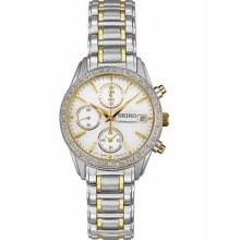 Women's Two Tone Stainless Steel Chronograph Mother of Pearl Dial Swarovski Crys