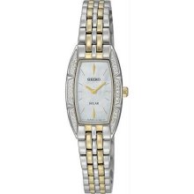 Women's Two Tone Stainless Steel Case Solar Quartz Mother of Pearl Dia