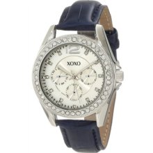 Xoxo Women's Xo Rhinestones Accent Dark Blue Strap Watch